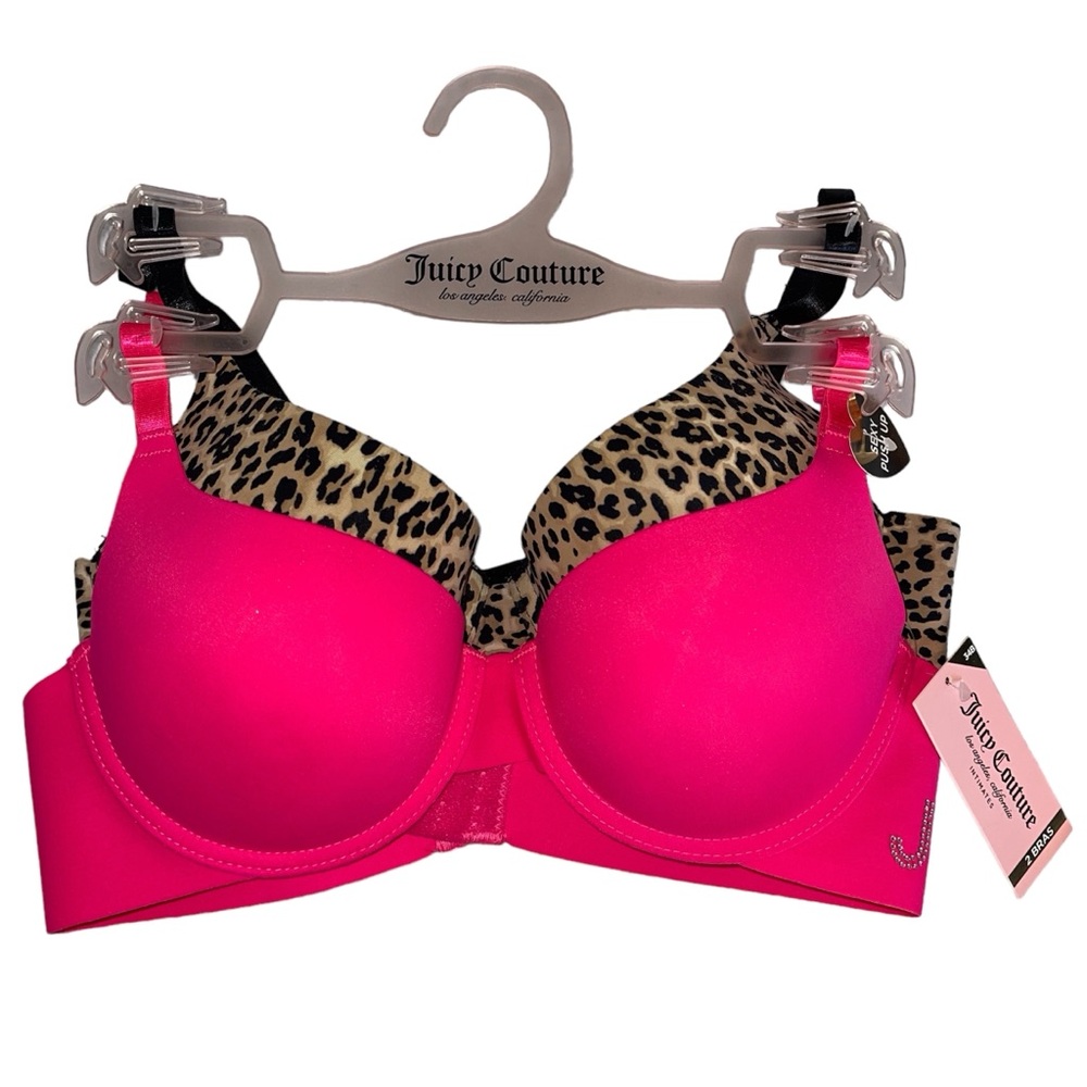 Juicy Couture Sexy Push Up Bra 2 Pack Pink Stud & Animal Print 34B NWT